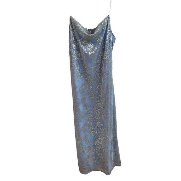 Ice Blue Metallic Silver Floral Cowl Slip Dress Size Size Small Ethereal Glam - Picture 2 of 7